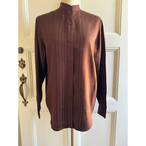 Ralph Lauren Y2K Vintage Silk Nehru collar Button Up Blouse Women's US size Med - Picture 2 of 7